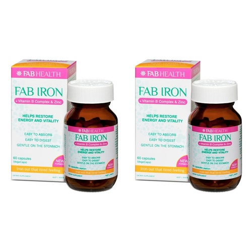 FAB Iron + Vitamin B Complex + Zinc 60 Capsules Pack of 2
