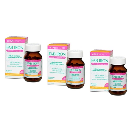 FAB Iron + Vitamin B Complex + Zinc 60 Capsules Pack of 3