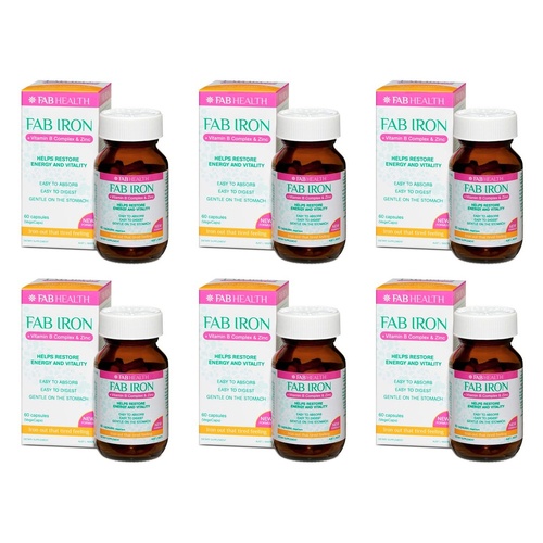 FAB Iron + Vitamin B Complex + Zinc 60 Capsules Pack of 6