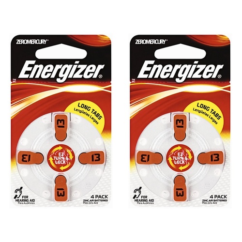 Energizer Hearing Aid Batteries AZ10 Turn & Lock 4 Pack Bundle of 2