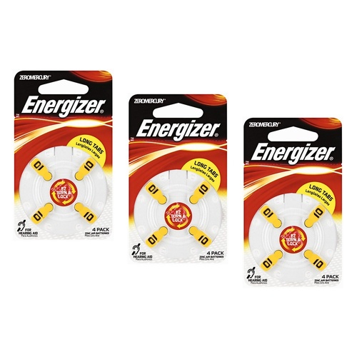 Energizer Hearing Aid Batteries AZ13 Turn & Lock 4 Pack Bundle of 3