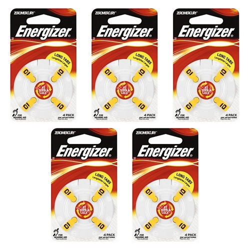 Energizer Hearing Aid Batteries AZ13 Turn & Lock 4 Pack Bundle of 5