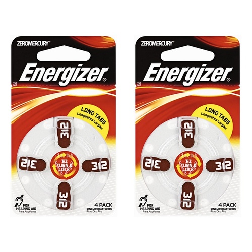 Energizer Hearing Aid Batteries AZ312 Turn & Lock 4 Pack Bundle of 2