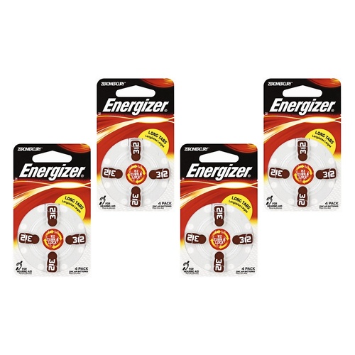 Energizer Hearing Aid Batteries AZ312 Turn & Lock 4 Pack Bundle of 4