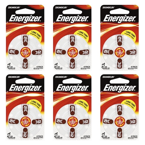 Energizer Hearing Aid Batteries AZ312 Turn & Lock 4 Pack Bundle of 6