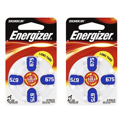 Energizer Hearing Aid Batteries AZ675 Turn & Lock 4 Pack Bundle of 2