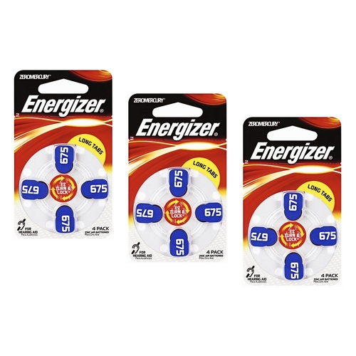 Energizer Hearing Aid Batteries AZ675 Turn & Lock 4 Pack Bundle of 3
