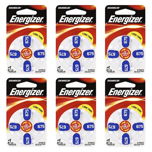 Energizer Hearing Aid Batteries AZ675 Turn & Lock 4 Pack Bundle of 6