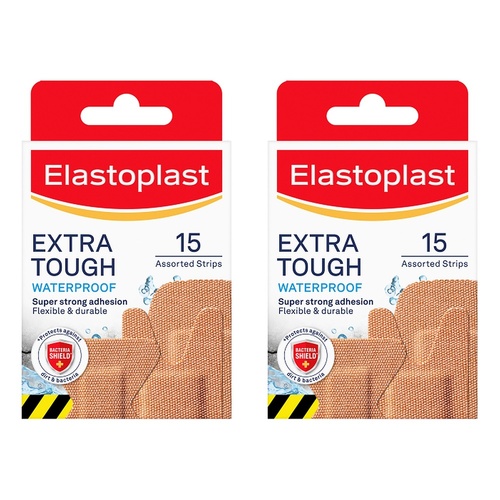 Elastoplast Extra Tough Waterproof Plasters Assorted 15 Pack Bundle of 2
