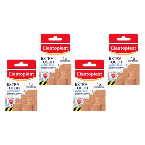 Elastoplast Extra Tough Waterproof Plasters Assorted 15 Pack Bundle of 4