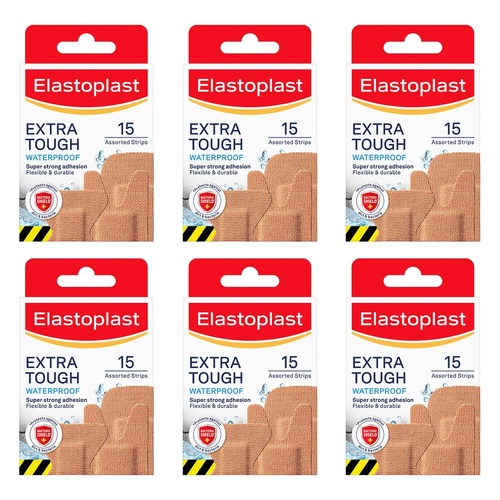 Elastoplast Extra Tough Waterproof Plasters Assorted 15 Pack Bundle of 6