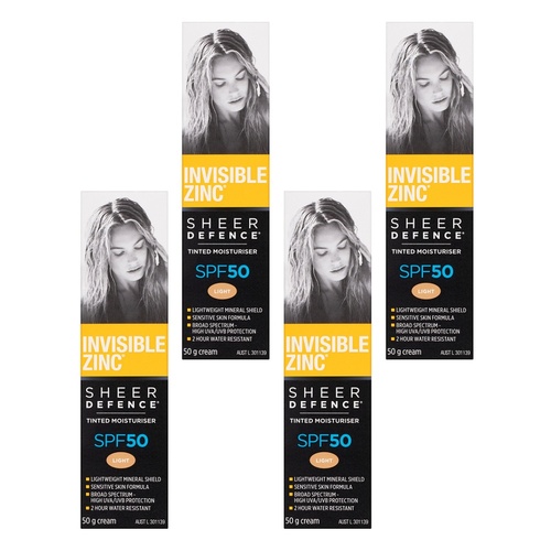 Invisible Zinc Sheer Defence Tinted Moisturiser SPF50 Light 50g Pack of 4