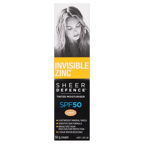 Invisible Zinc Sheer Defence Tinted Moisturiser SPF50 Light 50g