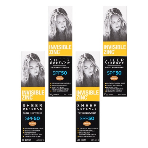 Invisible Zinc Sheer Defence Tinted Moisturiser SPF50 Medium 50g Pack of 4