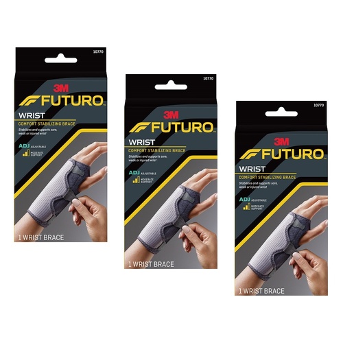 Futuro Wrist Comfort Stabilising Brace Adjustable Black & Grey Pack of 3