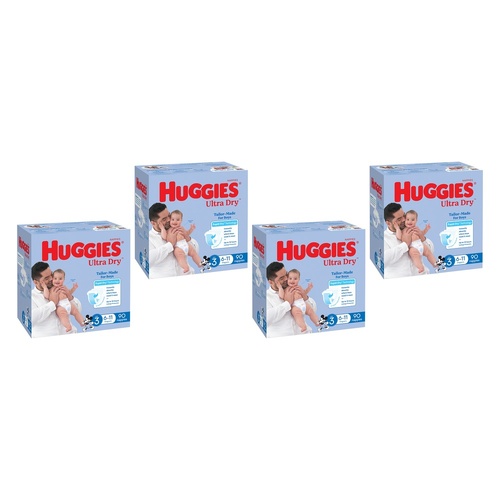 Huggies Jumbo UltraDry Nappies Crawler Boy 90 Pack Bundle of 4