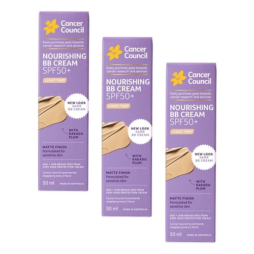 Cancer Council Face Day Wear BB Cream SPF 50+ Light Tint 50mL Pack of 3