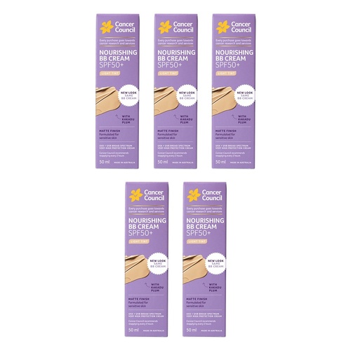 Cancer Council Face Day Wear BB Cream SPF 50+ Light Tint 50mL Pack of 5