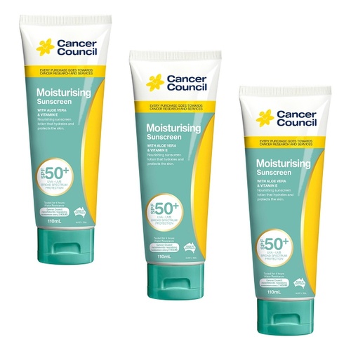 Cancer Council Moisturising Sunscreen SPF 50+ 110mL Pack of 3
