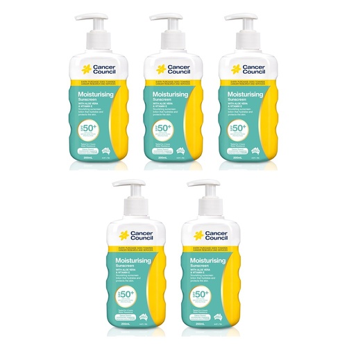 Cancer Council Moisturising Sunscreen Pump SPF 50+ 200mL Pack of 5