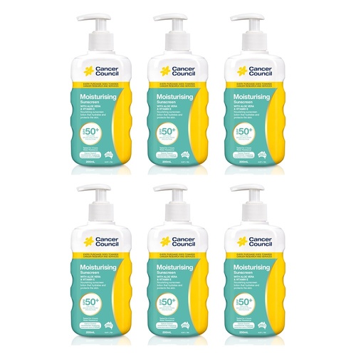 Cancer Council Moisturising Sunscreen Pump SPF 50+ 200mL Pack of 6