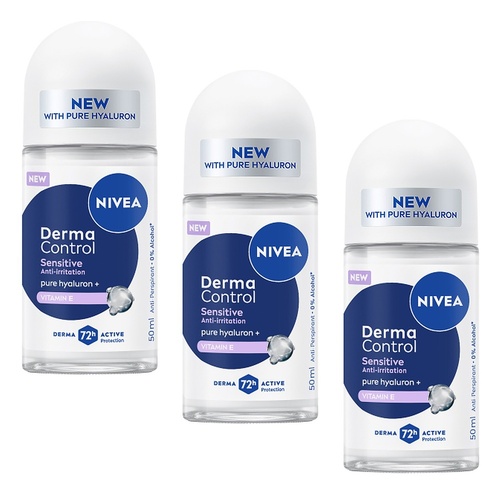 NIVEA Derma Control Sensitive 72H Anti-Perspirant 50mL Pack of 3