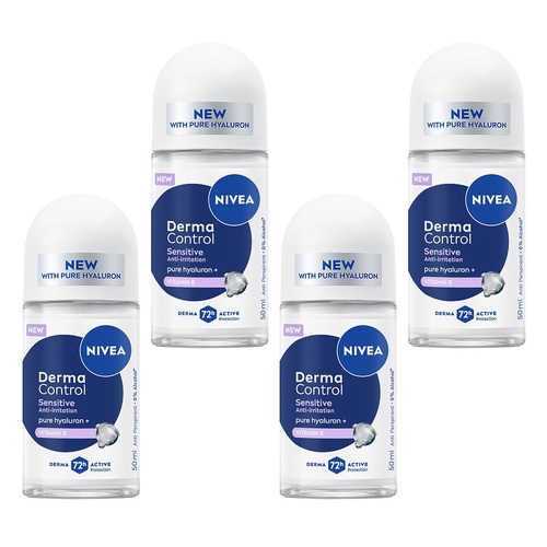 NIVEA Derma Control Sensitive 72H Anti-Perspirant 50mL Pack of 4