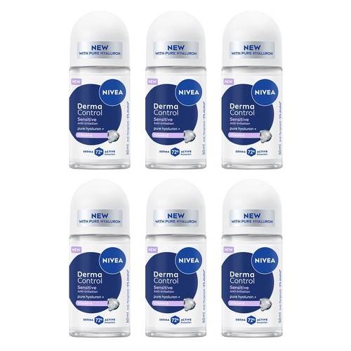 NIVEA Derma Control Sensitive 72H Anti-Perspirant 50mL Pack of 6