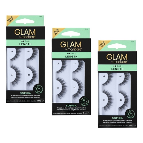 Glam by Manicare Sophia Mink Effect Lashes 2 Pairs Pack of 3