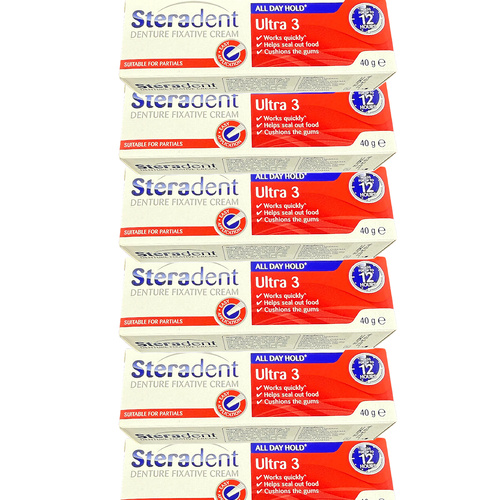 Steradent Denture Fixative Cream Ultra 3 6 Pack 40g Strong Hold