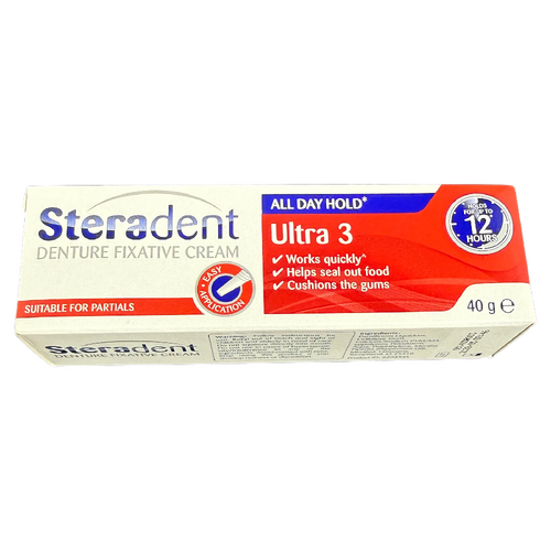Steradent Denture Fixative Cream Ultra 3 1 Pack 40g Strong Hold