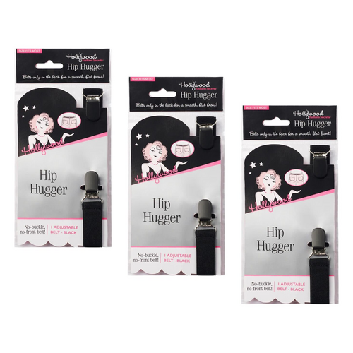 Hollywood Fashion Secrets Hip Hugger Adjustable Belt No Buckle Black Pack of 3