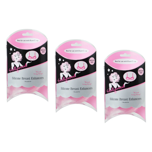 Hollywood Fashion Secrets Silicone Breast Enhancers Med Push Up Inserts Pack of 3