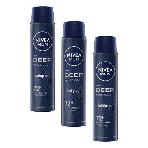 NIVEA MEN DEEP Darkwood 72H Anti-Perspirant 250mL Pack of 3