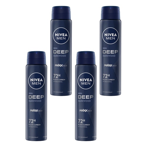 NIVEA MEN DEEP Darkwood 72H Anti-Perspirant 250mL Pack of 4