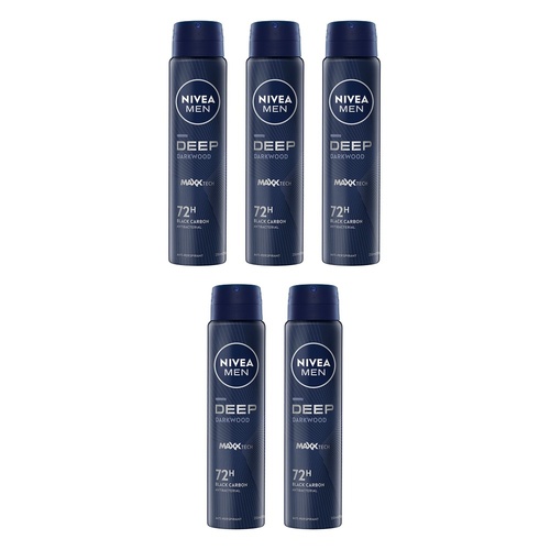 NIVEA MEN DEEP Darkwood 72H Anti-Perspirant 250mL Pack of 5