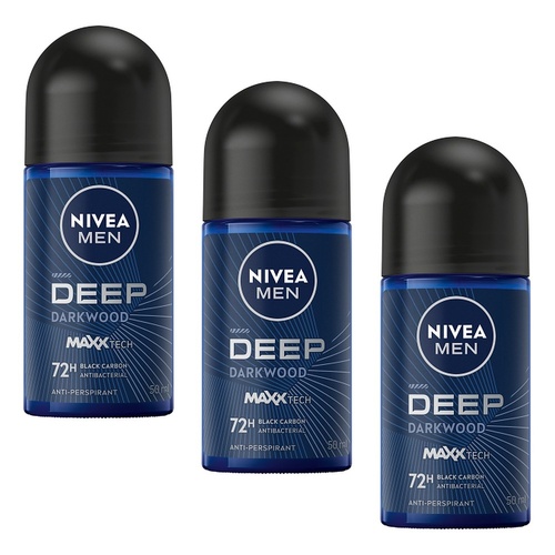 NIVEA MEN DEEP Darkwood 72H Anti-Perspirant 50mL Pack of 3