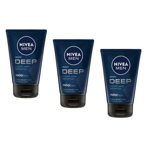 Nivea Men Deep Face & Beard Wash 100mL Pack of 3