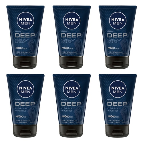 Nivea Men Deep Face & Beard Wash 100mL Pack of 6