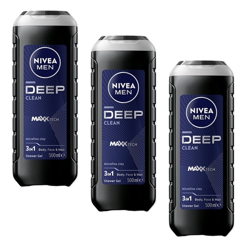 NIVEA MEN Deep Clean Shower Gel 500mL Pack of 3