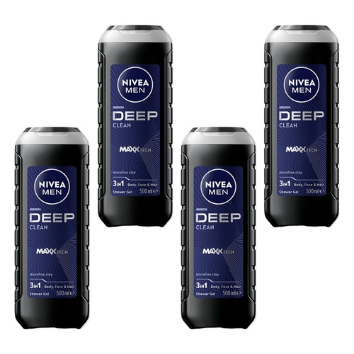 NIVEA MEN Deep Clean Shower Gel 500mL Pack of 4