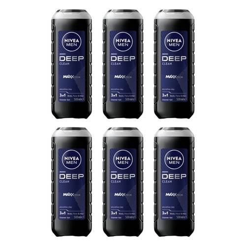 NIVEA MEN Deep Clean Shower Gel 500mL Pack of 6