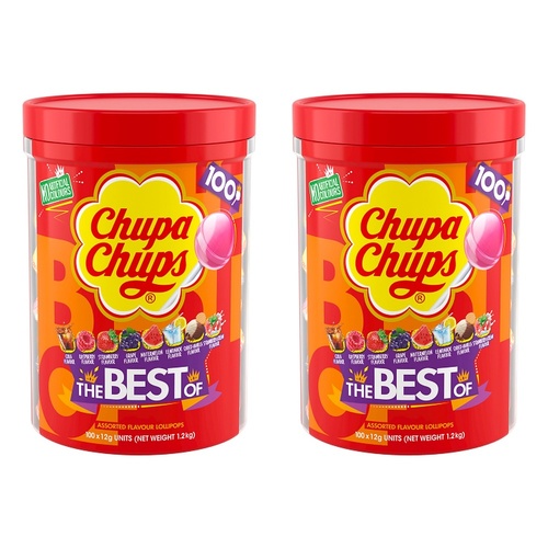 Chupa Chups The Best of Lollipops Tub of 100 Bundle of 2