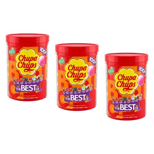 Chupa Chups The Best of Lollipops Tub of 100 Bundle of 3