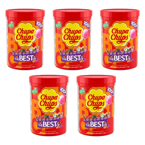 Chupa Chups The Best of Lollipops Tub of 100 Bundle of 5