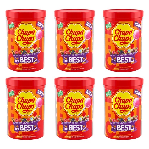 Chupa Chups The Best of Lollipops Tub of 100 Bundle of 6