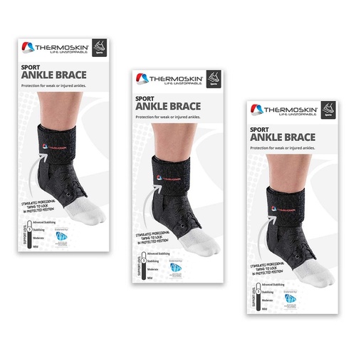 Thermoskin Sport Ankle Brace Small Black Pack of 3