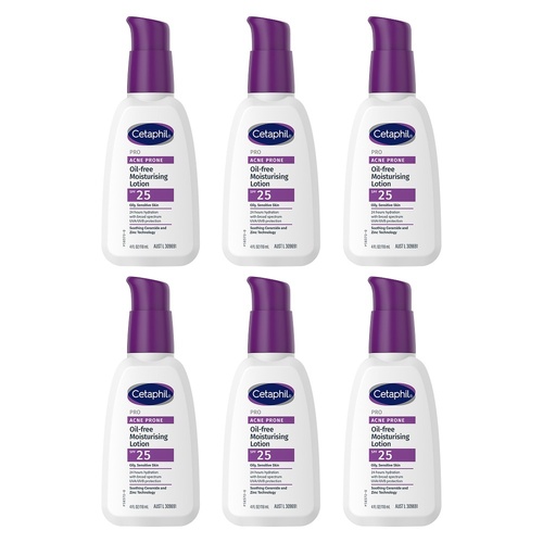 Cetaphil Pro Acne Prone Oil Free Moisturising Lotion SPF 25 118mL Pack of 6