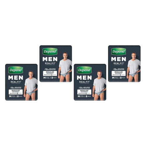 Depend Realfit Underwear for Men Medium 8 Pack x 4 Bundle of 4