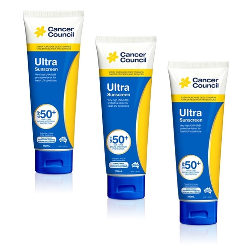 Cancer Council Ultra Sunscreen SPF 50+ 110mL Pack of 3